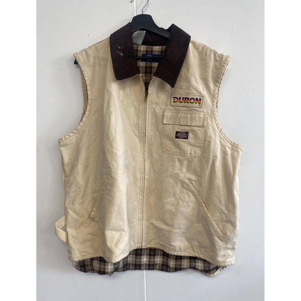 Vintage Dickies Vest Mens XL Canvas Plaid Lined Workwear Duron Brown Collar‎